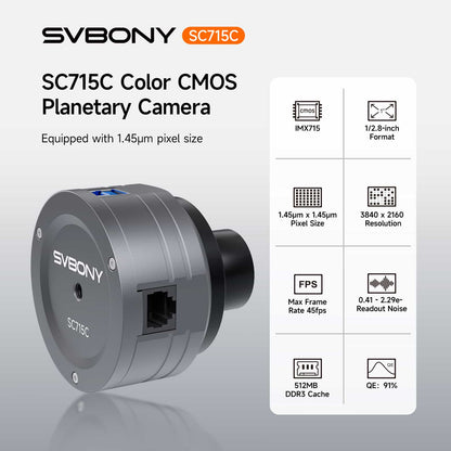 Caméra Planétaire Couleur CMOS IMX715 USB3.0 pour Capturer les Objets du Ciel Profond - Svbony