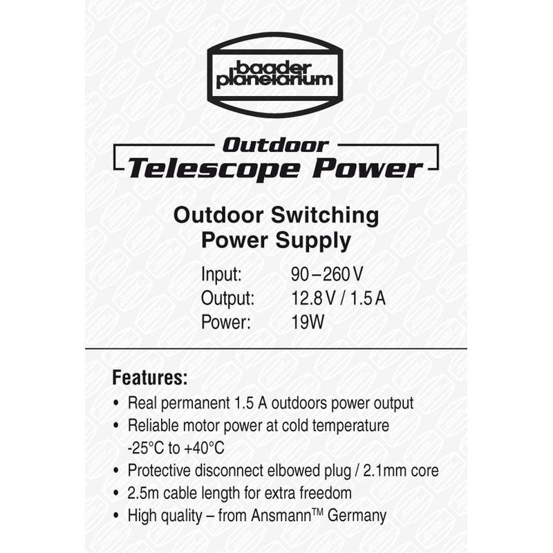 Bloc d'Alimentation Extérieur 12,8V / 1,5A pour Télescope avec Fiche Coudée - Baader