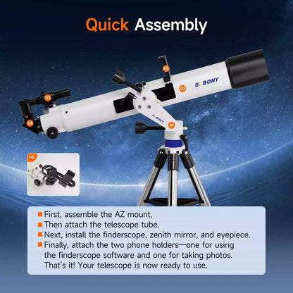 Télescope Complet SV520 90mm f/8.9 pour Débutants avec Accessoires - Svbony