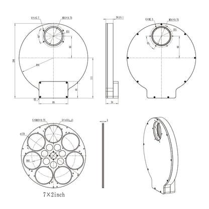 Roue à filtres électronique AFW-L 7×2″ (50,8 mm) – compatible avec caméras DSO plein cadre et autres capteurs – pour l’astronomie - ToupTek Astro