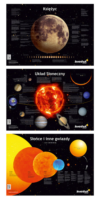 Lot de 3 Affiches Espace A1 : Lune, Système Solaire, Soleil et Étoiles - Levenhuk