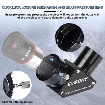 SVBONY SV222 - Diagonaalinis prizminis 90 laipsnių 1,25 colio su antiatspindinčiu metaliniu danga reflektoriui