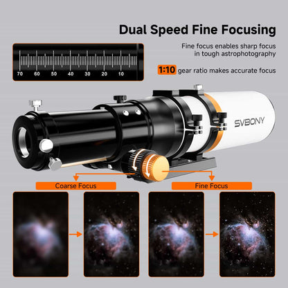 Lunette ED 70mm f/6.78 Quadruplet avec Champ Plat Intégré pour l’Astrophotographie - SVBONY